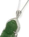 Baikalla Jewelry Jade Pendant Silver W/ White Sapphire Baikalla™ Guan Yin Sterling Silver Genuine Nephrite Green Jade GuanYin Baby Buddha Pendant Necklace