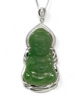 Baikalla Jewelry Jade Pendant Silver W/ White Sapphire Baikalla™ Guan Yin Sterling Silver Genuine Nephrite Green Jade GuanYin Baby Buddha Pendant Necklace