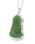 Baikalla Jewelry Jade Pendant Silver W/ White Sapphire Baikalla™ Guan Yin Sterling Silver Genuine Nephrite Green Jade GuanYin Baby Buddha Pendant Necklace