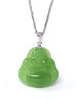 Baikalla Jewelry Gold Jade Buddha Baikalla™ "Laughing Buddha" 14k Gold Genuine Nephrite Apple Green Jade with Diamonds Buddha Pendant Necklace High-end Collectable