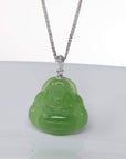 Baikalla Jewelry Gold Jade Buddha Baikalla™ "Laughing Buddha" 14k Gold Genuine Nephrite Apple Green Jade with Diamonds Buddha Pendant Necklace High-end Collectable
