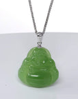 Baikalla Jewelry Gold Jade Buddha Baikalla™ "Laughing Buddha" 14k Gold Genuine Nephrite Apple Green Jade with Diamonds Buddha Pendant Necklace High-end Collectable