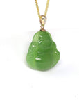 Baikalla Jewelry Gold Jade Buddha Baikalla™ "Laughing Buddha" 14k Gold Genuine Nephrite Apple Green Jade with Diamonds Buddha Pendant Necklace High-end Collectable