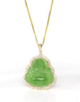 Baikalla Jewelry Gold Jade Buddha Baikalla™ "Laughing Buddha" 14k Gold Genuine Nephrite Apple Green Jade with VS1 Diamonds High-end Collectable