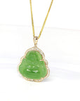 Baikalla Jewelry Gold Jade Buddha Baikalla™ "Laughing Buddha" 14k Gold Genuine Nephrite Apple Green Jade with VS1 Diamonds High-end Collectable
