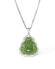 Baikalla Jewelry Gold Jade Buddha Baikalla™ "Laughing Buddha" 14k White Gold Genuine Nephrite Green Jade with Moissanite