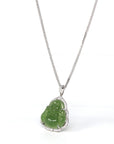 Baikalla Jewelry Gold Jade Buddha Baikalla™ "Laughing Buddha" 14k White Gold Genuine Nephrite Green Jade with Moissanite