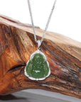 Baikalla Jewelry Gold Jade Buddha With Matching Chain Baikalla™ "Laughing Buddha" 14k White Gold Genuine Nephrite Green Jade with Moissanite