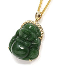 Baikalla Jewelry Gold Jade Buddha Baikalla™ "Laughing Buddha" 18k Yellow Gold Genuine Nephrite Green Jade with Diamonds Buddha Pendant Necklace High-end Collectable