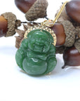 Baikalla Jewelry Gold Jade Buddha Baikalla™ "Laughing Buddha" 18k Yellow Gold Genuine Nephrite Green Jade with Diamonds Buddha Pendant Necklace High-end Collectable