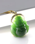 Baikalla Jewelry Gold Jade Buddha Baikalla™ "Laughing Buddha" 18k Yellow Gold Genuine Nephrite Green Jade with Diamonds Buddha Pendant Necklace High-end Collectable