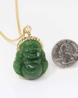 Baikalla Jewelry Gold Jade Buddha Baikalla™ "Laughing Buddha" 18k Yellow Gold Genuine Nephrite Green Jade with Diamonds Buddha Pendant Necklace High-end Collectable