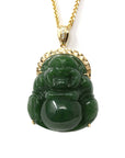 Baikalla Jewelry Gold Jade Buddha Baikalla™ "Laughing Buddha" 18k Yellow Gold Genuine Nephrite Green Jade with Diamonds Buddha Pendant Necklace High-end Collectable