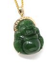 Baikalla Jewelry Gold Jade Buddha With 18k Solid Gold Chain Baikalla™ "Laughing Buddha" 18k Yellow Gold Genuine Nephrite Green Jade with Diamonds Buddha Pendant Necklace High-end Collectable