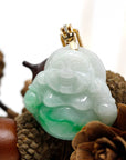 Baikalla Jewelry Jade Buddha Pendant Baikalla™ "Laughing Buddha" Genuine Green Jadeite Buddha Pendant Necklace With 18k Yellow Gold Diamond Bail