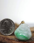 Baikalla Jewelry Jade Buddha Pendant Baikalla™ "Laughing Buddha" Genuine Green Jadeite Buddha Pendant Necklace With 18k Yellow Gold Diamond Bail