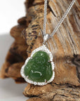 Baikalla Baikalla™ Sterling Silver Genuine Nephrite Green Jade Small Buddha Pendant Necklace