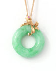 Baikalla Jewelry 18k Gold Jadeite Necklace Large ( 31.5 * 24.2 * 6.5 mm ) 18k Rose Gold Genuine Burmese Jadeite Lucky Pendant Necklace With AA Ruby