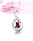 Baikalla Jewelry Gemstone Pendant Necklace 18k White Gold & Natural AA Oval Ruby Halo Pendant Necklace