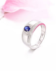Baikalla Jewelry Gemstone Men's Ring 18k White Gold Natural 0.5 ct Sapphire Men's Halo Ring with Diamonds