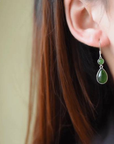 Baikalla Jewelry Silver Gemstone Earrings Baikalla™ "Classic Tear Drop" Sterling Silver Genuine Nephrite Green Jade Dangle Earrings