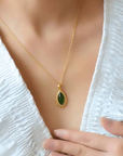 Baikalla Jewelry Jade Pendant Necklace Baikalla™ "Classic Marquise" Sterling Silver Nephrite Green Jade Classic Marquise Pendant Necklace