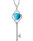 Baikalla Jewelry Silver Gemstone Necklace Baikalla™ "The key to my heart" Sterling Silver Genuine Persian Blue Arizona Turquoise Baikalla Key Pendant Necklace with CZ