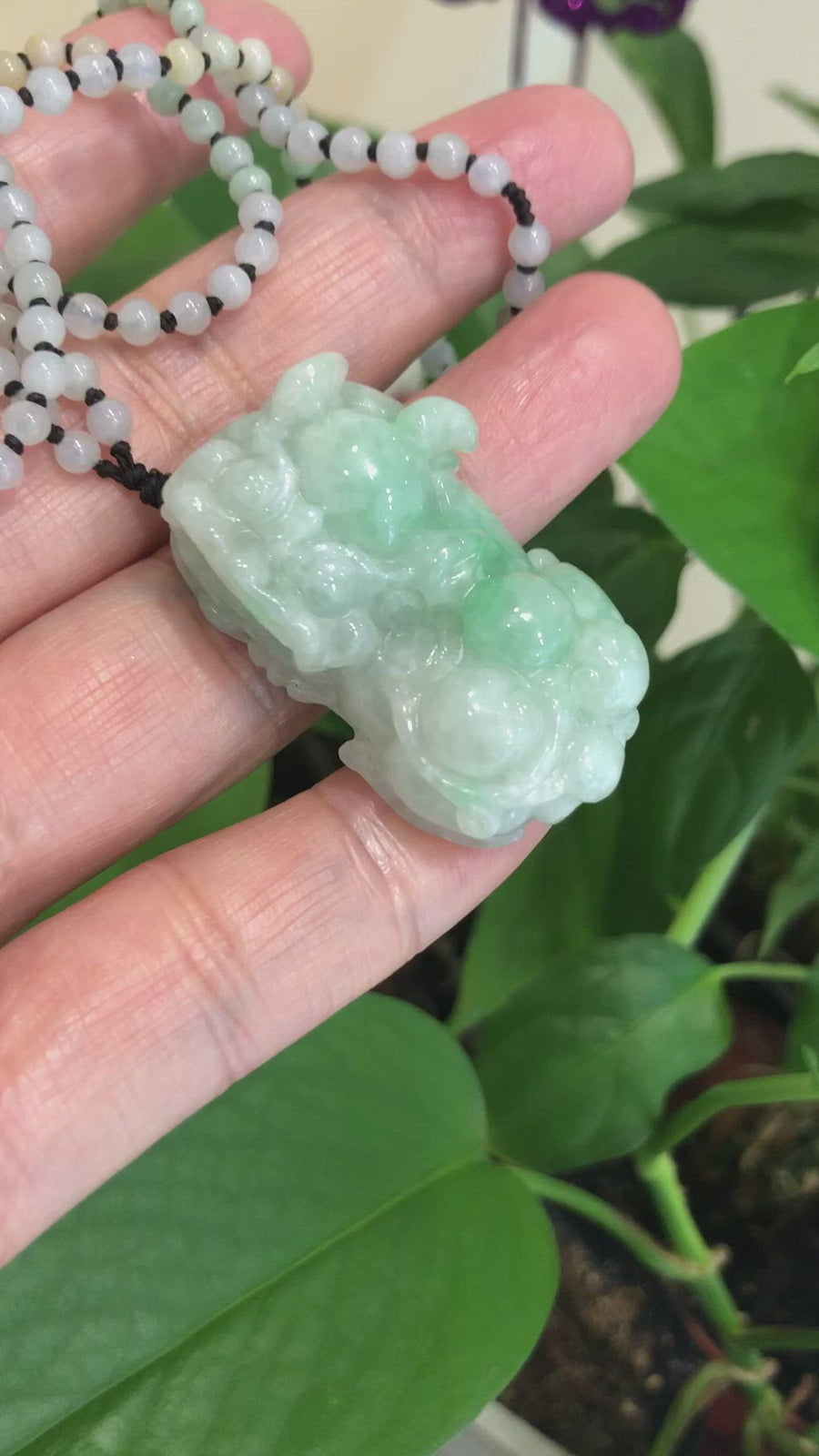 Baikalla™ Pi Xiu Genuine Burmese Lavender Green Jadeite Jade PiXiu Pendant Necklace (FengShui Lucky)