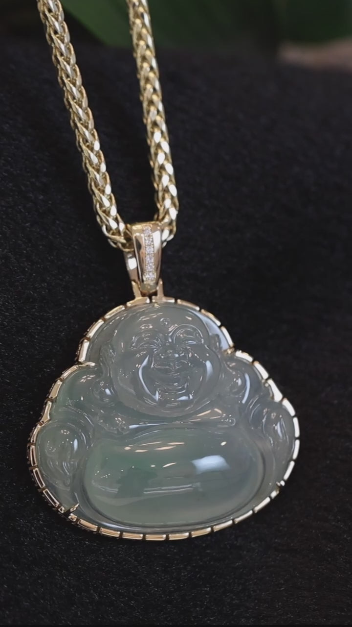 Baikalla 18K Rose Gold Genuine Burmese Ice Jadeite Jade Buddha Pendant with Diamonds