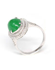 Baikalla Jewelry Jadeite Engagement Ring 18k White Gold Imperial Green Jadeite Jade Ring With Diamonds