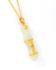 Baikalla Jewelry Gold Jade Necklace Pendant with 18k Yellow Gold Chain 24k Yellow Solid Gold Genuine Nephrite White & Green Jade Bamboo Pendant Necklace