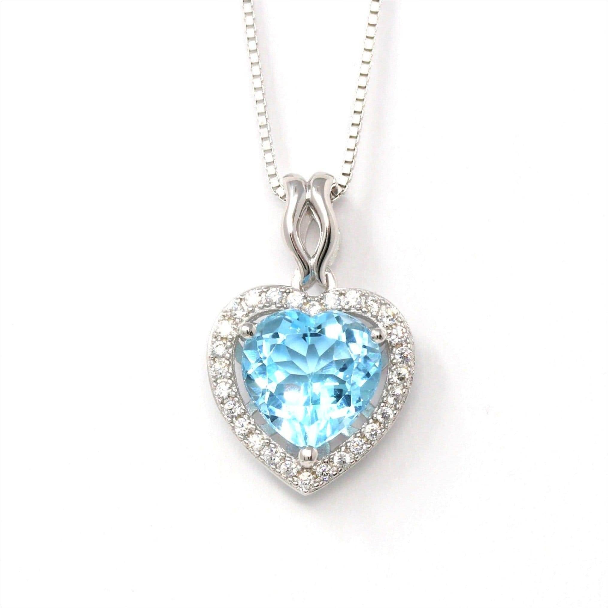 Sterling Silver Natural Topaz Love Heart Pendant Necklace With CZ – BKLA