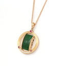Baikalla Jewelry Gold Jadeite Necklace 18k Rose Gold Genuine Burmese Jadeite Pendant Necklace With Diamond & Ruby