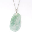 Baikalla Jewelry 18k Gold Jadeite Pendant Genuine Burmese Ice Blue Jadeite RuYi Pendant with 18k White Gold Bail