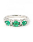 Baikalla Jewelry gold emerald ring 18k White Gold Genuine Oval Emerald Diamonds 3-Stone Ring