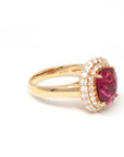 Baikalla Jewelry gold tourmaline ring 18k Rose Gold Natural Red Tourmaline with Diamonds Halo Ring