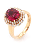 Baikalla Jewelry gold tourmaline ring 6.5 18k Rose Gold Natural Red Tourmaline with Diamonds Halo Ring