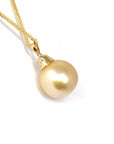 Baikalla Jewelry Gold Pearl Necklace 18k Gold Round Golden South Sea Cultured Pearl & Diamond Pendant Necklace for Women, AAA Quality