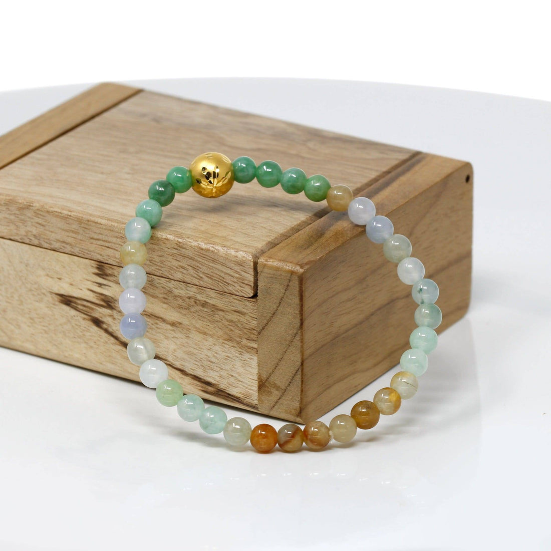 Baikalla Jewelry 24k Gold Jadeite Beads Bracelet XS 6 Inches Genuine High-quality Jade Jadeite Bracelet Bangle with 24k Yellow Gold Star Ball Charm Colorful  #417