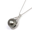 Baikalla Jewelry Gold Pearl Necklace 18k White Gold Round Black Tahitian South Sea Cultured Pearl & Diamond Michelle Pendant Necklace for Women in AAA Quality