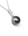 Baikalla Jewelry Gold Pearl Necklace Baikalla Jewelry™ 18k Gold Round Black Tahitian South Sea Cultured Pearl & Diamond Michelle Pendant Necklace for Women in AAA Quality