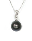 Baikalla Jewelry Gold Pearl Necklace Baikalla Jewelry™ 18k Gold Round Black Tahitian South Sea Cultured Pearl & Diamond Michelle Pendant Necklace for Women in AAA Quality