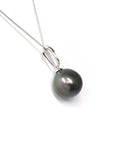 Baikalla Jewelry Gold Pearl Necklace Baikalla Jewelry™ 18k Gold Round Black Tahitian South Sea Cultured Pearl & Diamond Michelle Pendant Necklace for Women in AAA Quality