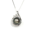 Baikalla Jewelry Gold Pearl Necklace Baikalla Jewelry™ 18k Gold Round Black Tahitian South Sea Cultured Pearl & Diamond Michelle Pendant Necklace for Women in AAA Quality