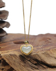 Baikalla "Heart" 18K Yellow Gold Icy White-Green Jadeite Jade Pendant W/ Natural Diamond
