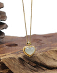 Baikalla "Heart" 18K Yellow Gold Icy White-Green Jadeite Jade Pendant W/ Natural Diamond
