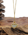 Baikalla "Heart" 18K Yellow Gold Icy White-Green Jadeite Jade Pendant W/ Natural Diamond