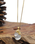Baikalla "Hulu" 18K Yellow Gold Icy White Jadeite Jade Pendant W/ Natural Diamonds & Fox Bail