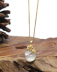 Baikalla "Hulu" 18K Yellow Gold Icy White Jadeite Jade Pendant W/ Natural Diamonds & Fox Bail