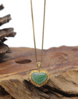 Baikalla "Heart" 18K Yellow Gold Icy Apple-Green W/ Vibrant Green Flowers Jadeite Jade Pendant W/ Natural Diamonds